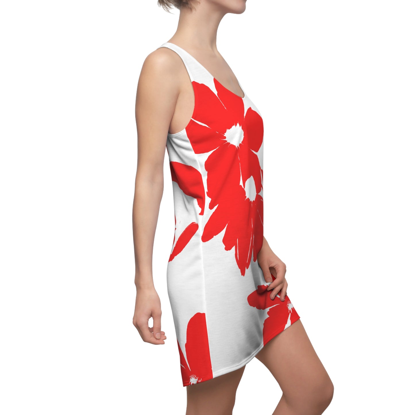 Bold RedWhite Floral-Racerback Dress