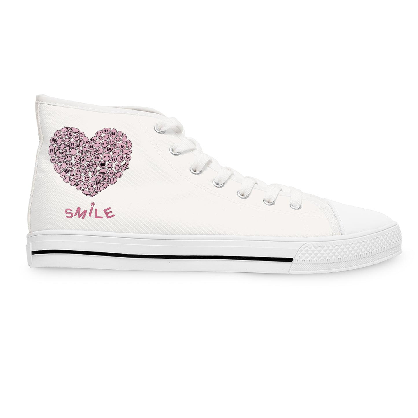 PINK Heart SMILE, (WT) - Women's High Top Sneakers