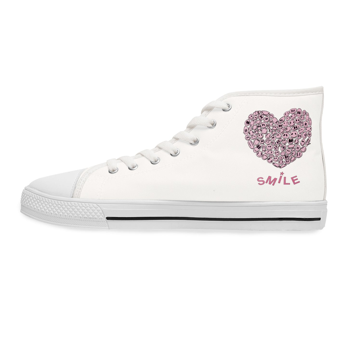 PINK Heart SMILE, (WT) - Women's High Top Sneakers