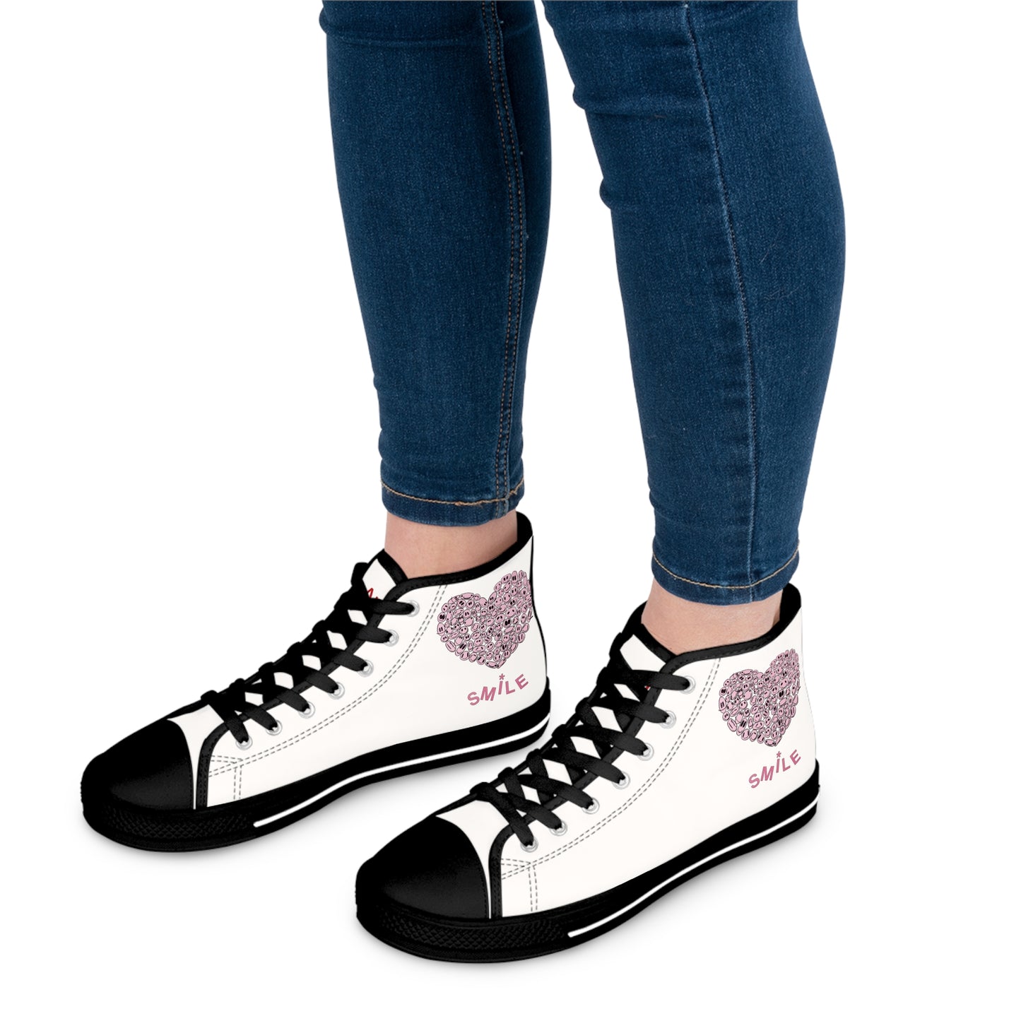 PINK Heart SMILE, (BT) - Women's High Top Sneakers