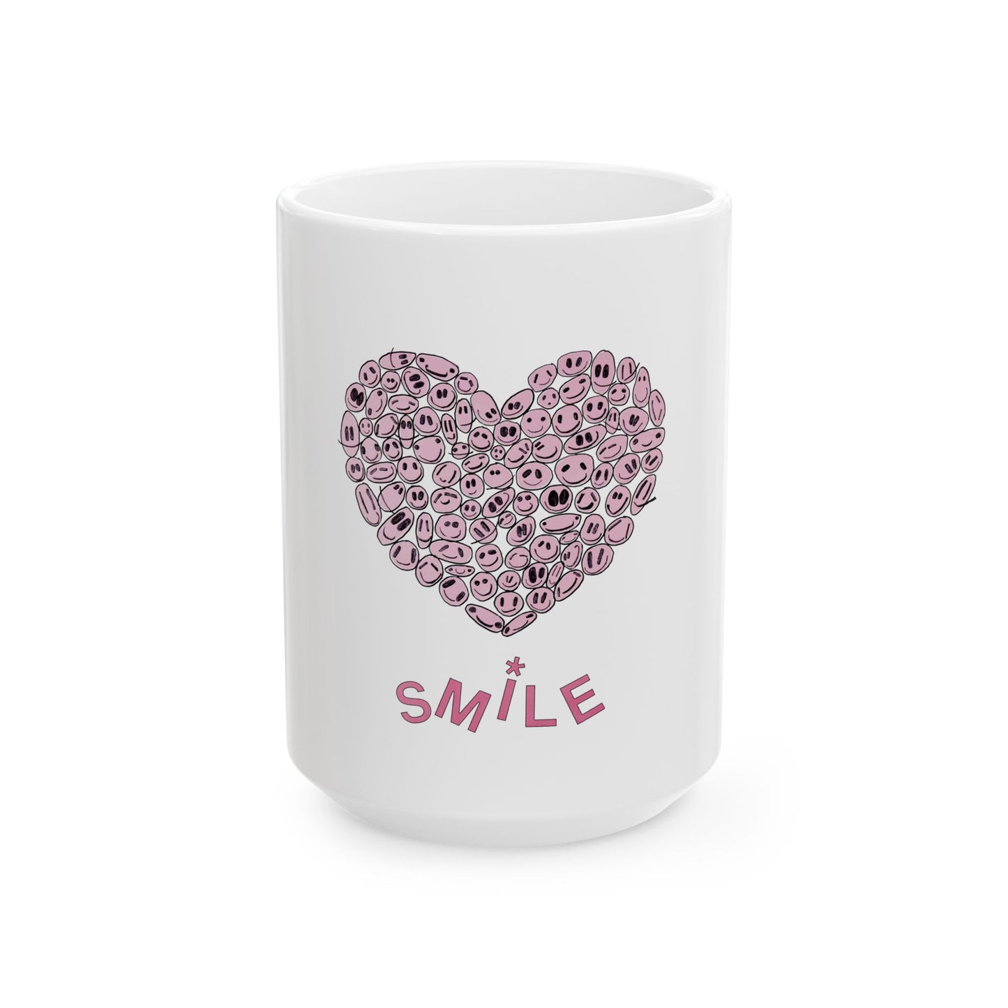 PINK Heart SMILES - Ceramic Mug, (11oz, 15oz)