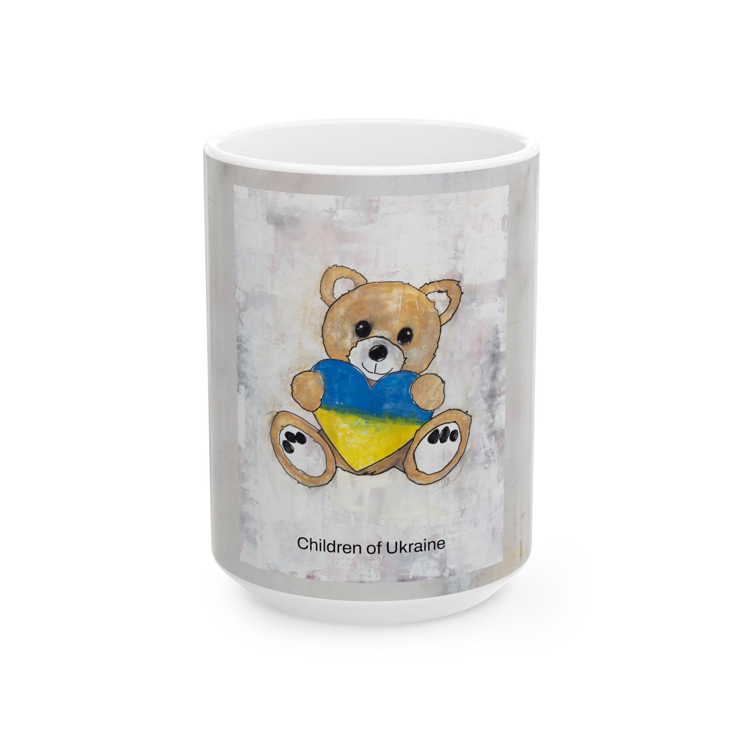 Teddy Bear Golden, Ukraine Heart - Ceramic Mug, (11oz, 15oz)