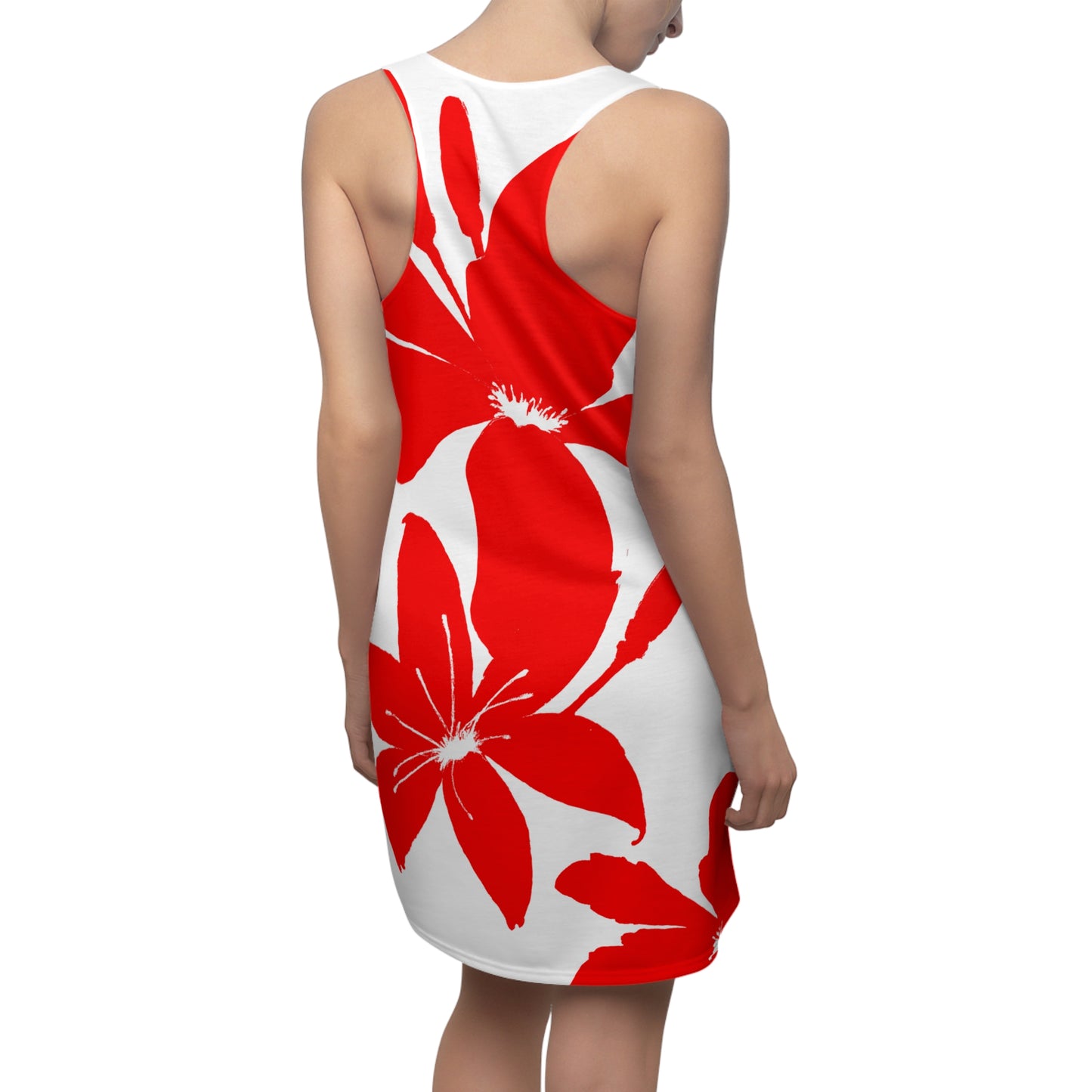 Bold RedWhite Floral-Racerback Dress