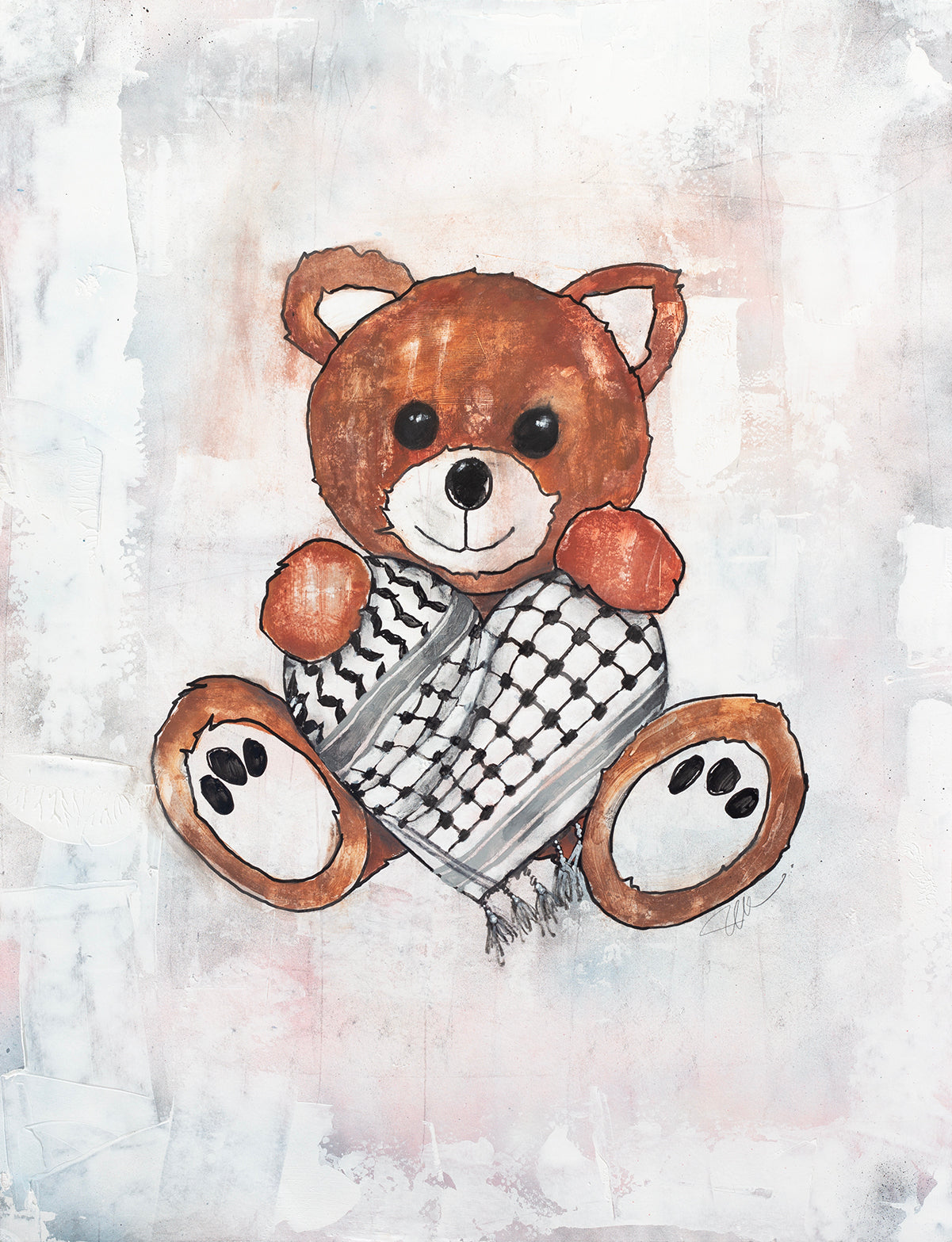 Teddy Bear Red-Keffiyeh Heart (PRINT ONLY)