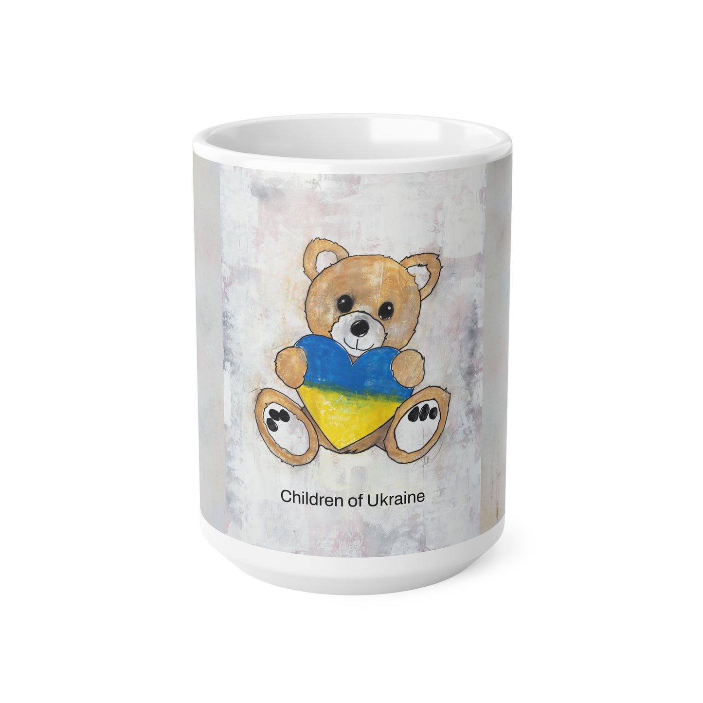 Teddy Bear, Golden - Ukraine Heart Ceramic Mug, (11oz, 15oz)
