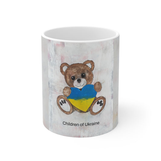 Teddy Bear, Brown - Ukraine Heart Ceramic Mug, (11oz, 15oz)