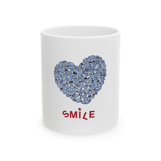 BLUE Heart SMILES - Ceramic Mug, (11oz, 15oz)