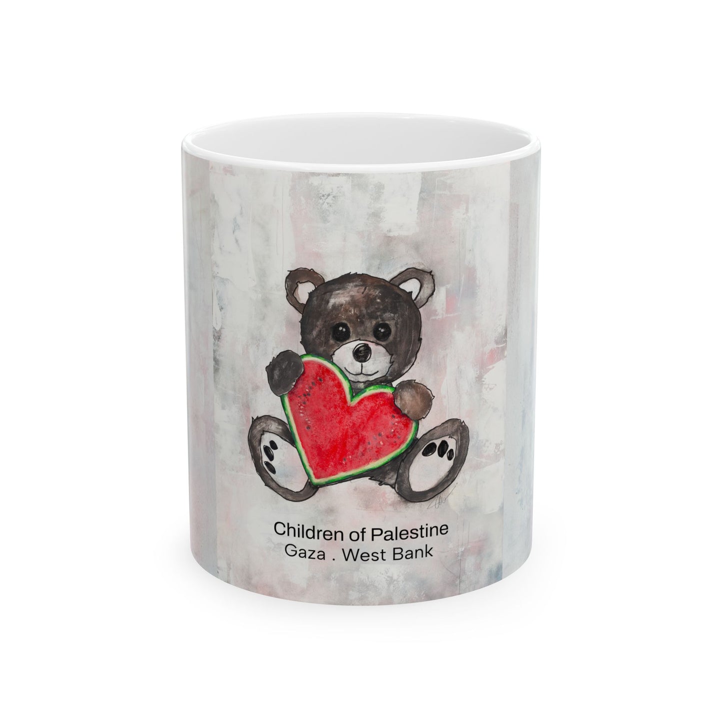 Teddy Bear Black, Watermelon Heart - Ceramic Mug, (11oz, 15oz)