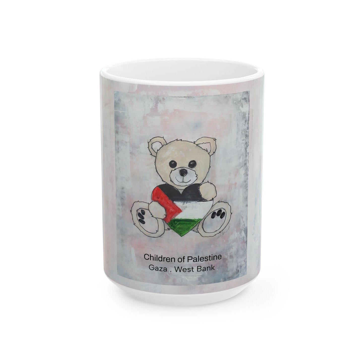 Teddy Bear Blond, Heart of Palestine - Ceramic Mug, (11oz, 15oz)