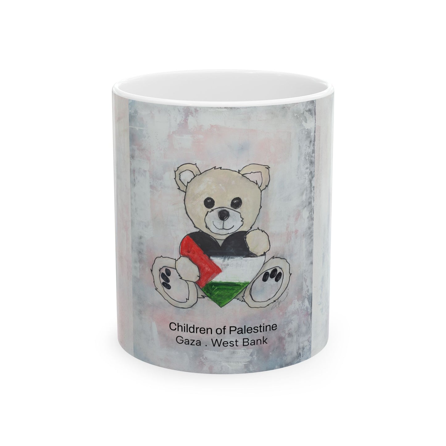 Teddy Bear Blond, Heart of Palestine - Ceramic Mug, (11oz, 15oz)