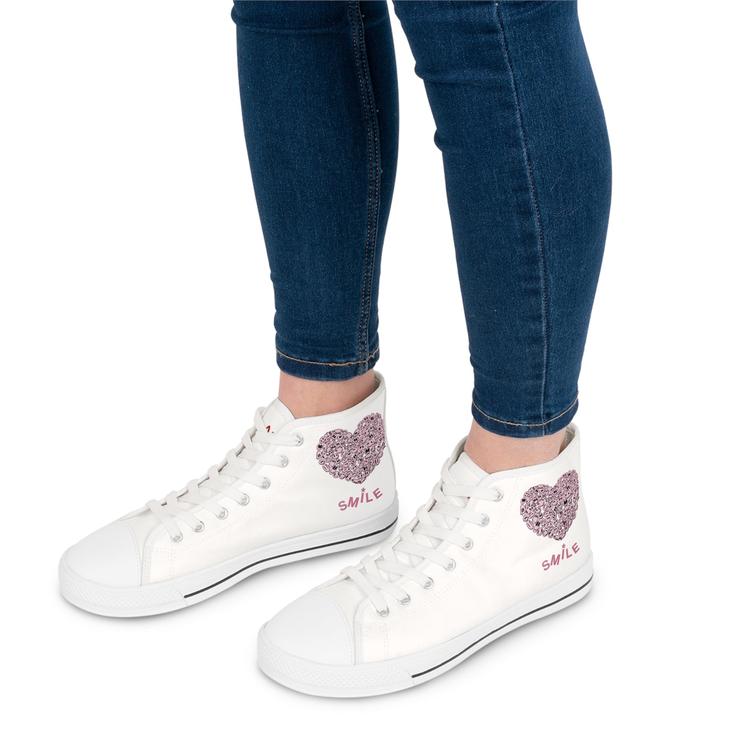 PINK Heart SMILE, (WT) - Women's High Top Sneakers