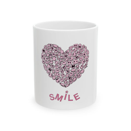 PINK Heart SMILES - Ceramic Mug, (11oz, 15oz)