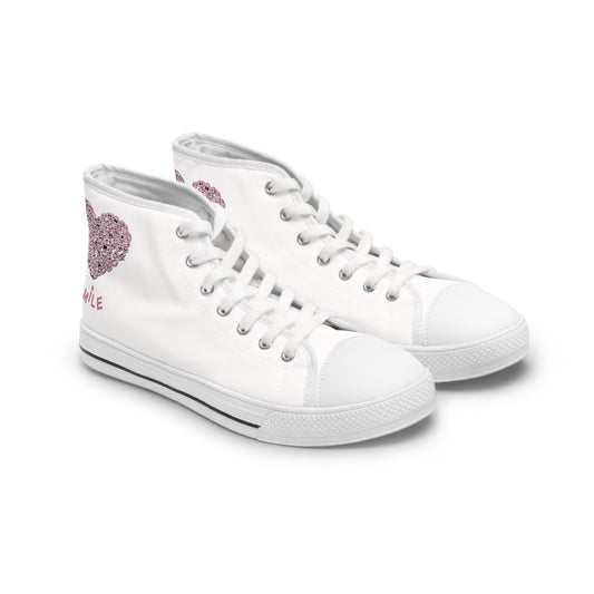 PINK Heart SMILE, (WT) - Women's High Top Sneakers