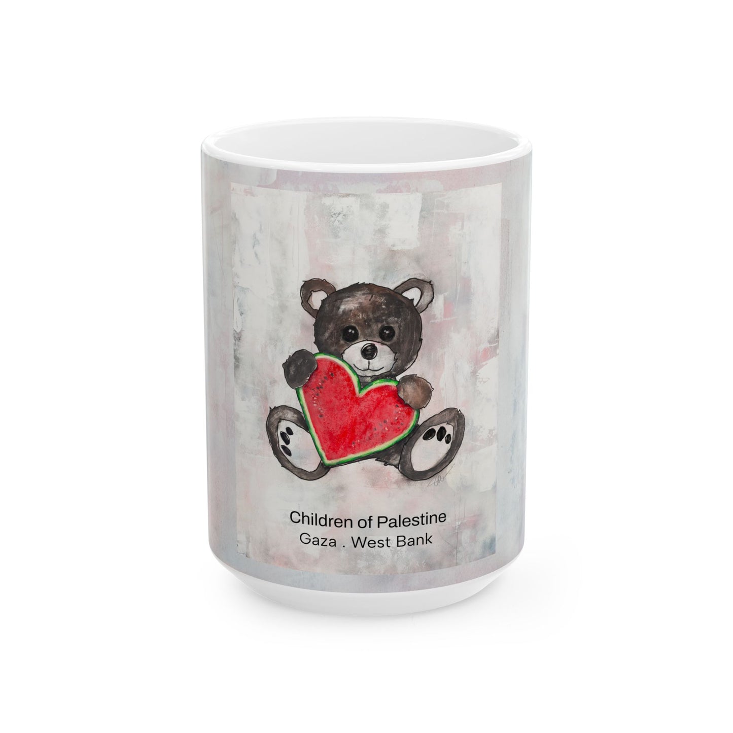 Teddy Bear Black, Watermelon Heart - Ceramic Mug, (11oz, 15oz)