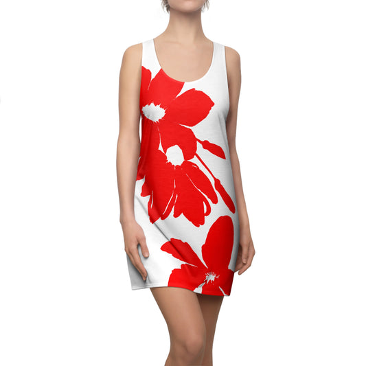 Bold RedWhite Floral-Racerback Dress