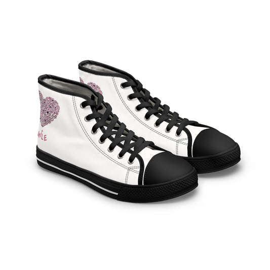PINK Heart SMILE, (BT) - Women's High Top Sneakers