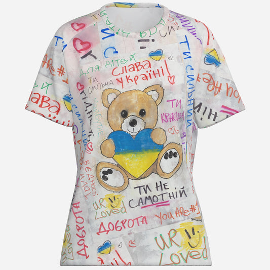 Teddy Bear Golden, Heart of Ukraine - Women's Cotton T-Shirt