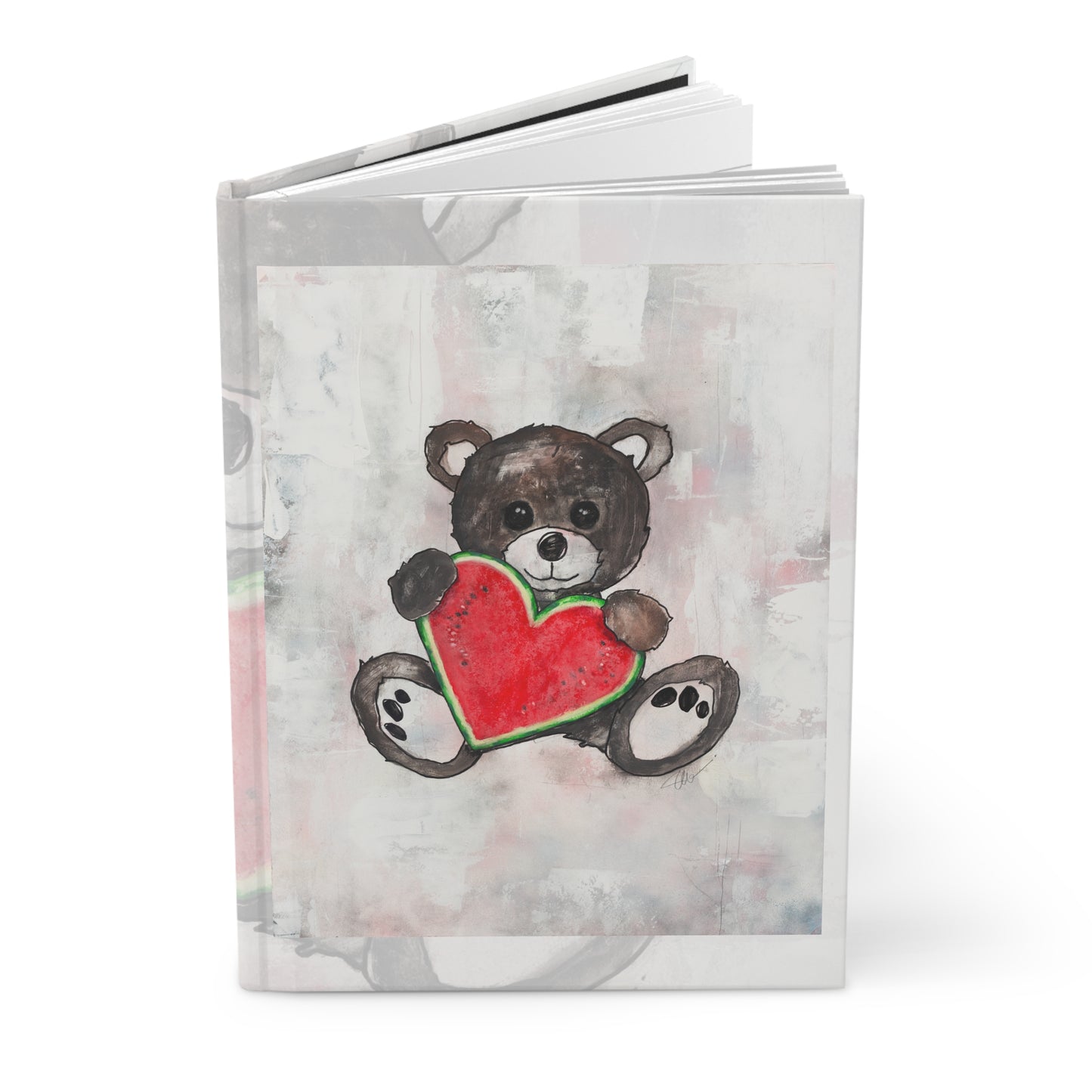 Teddy Bear Black, Watermelon Heart  - Journal