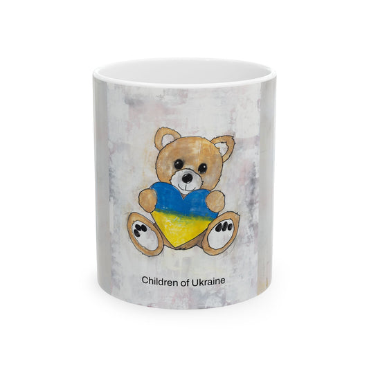 Teddy Bear Golden, Ukraine Heart - Ceramic Mug, (11oz, 15oz)