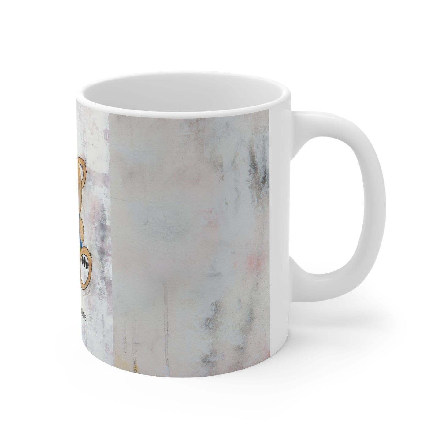 Teddy Bear, Golden - Ukraine Heart Ceramic Mug, (11oz, 15oz)