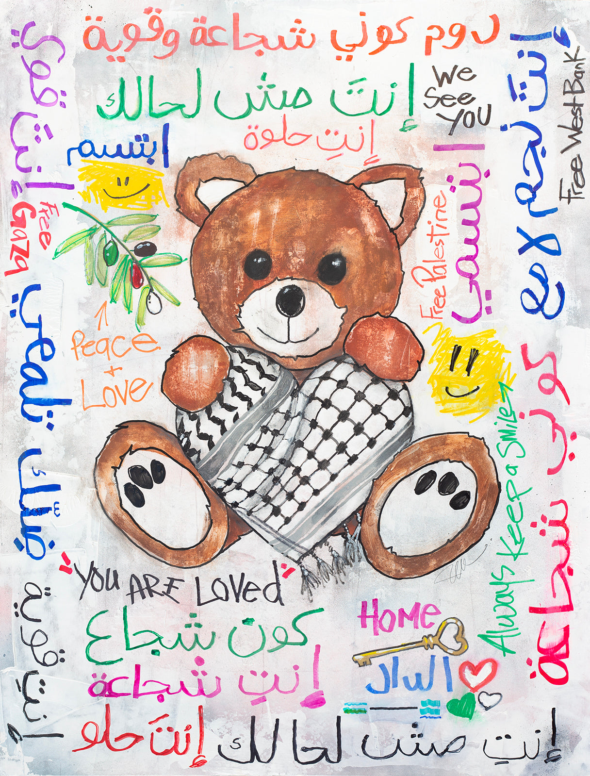 Teddy Bear Red-Keffiyeh of Palestine (PRINT ONLY)